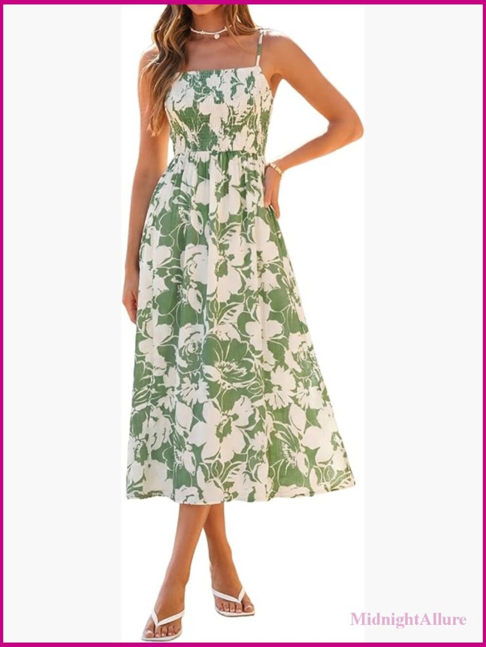 Spaghetti Strap Maxi Dress Smocked Flowy A-Line Beach Vacation Guest